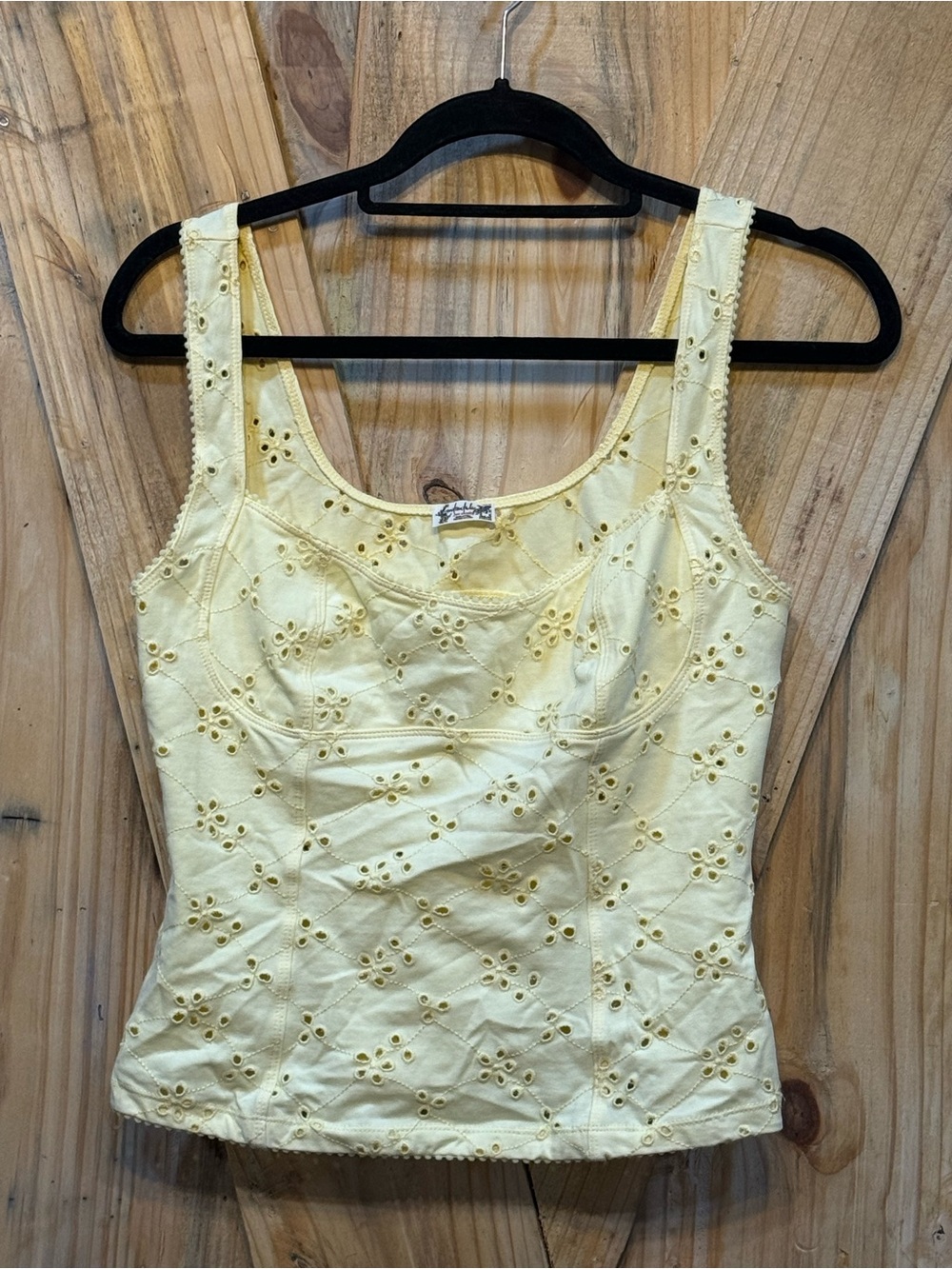 Intimately by Free People Yellow Eyelet Square-Neck Crop Tank Top